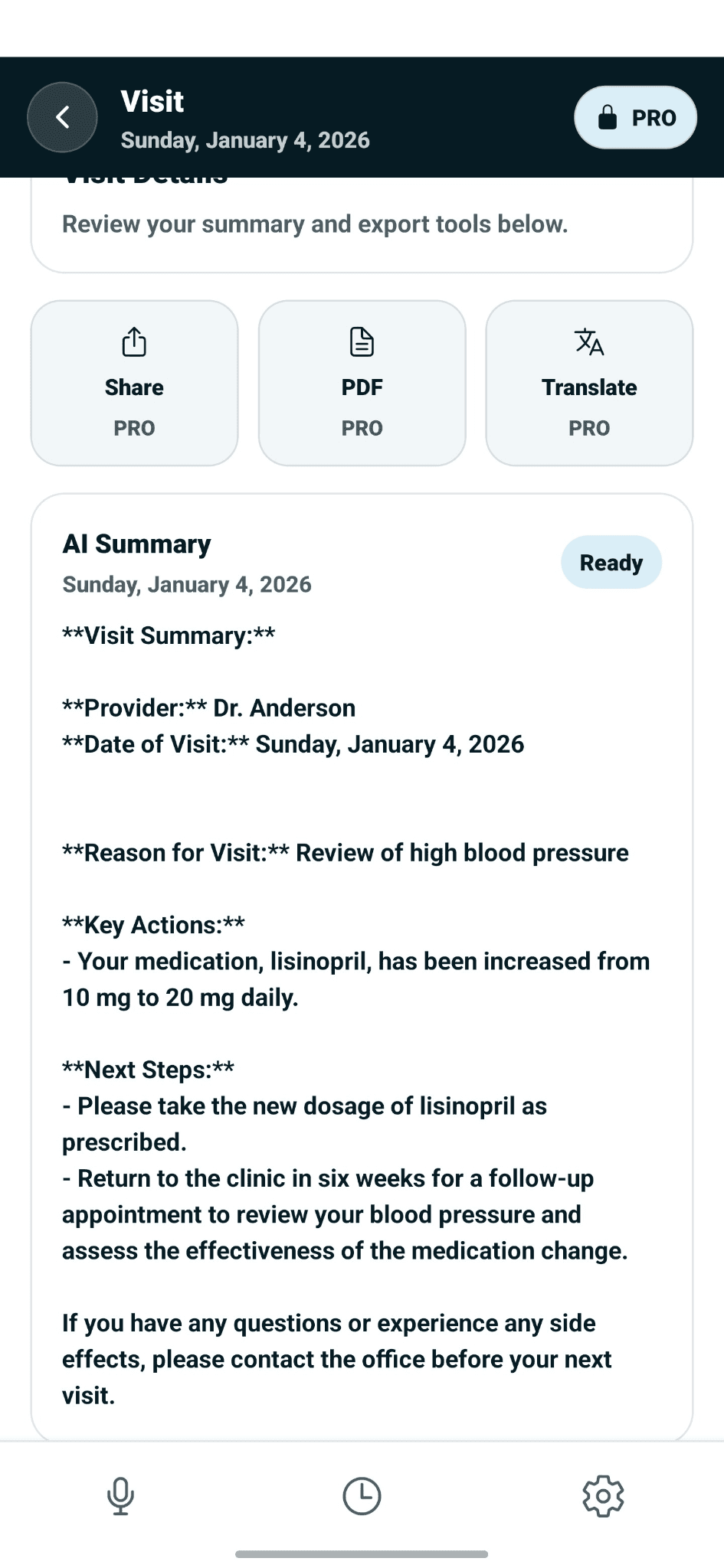 Visit Recorder recording screen